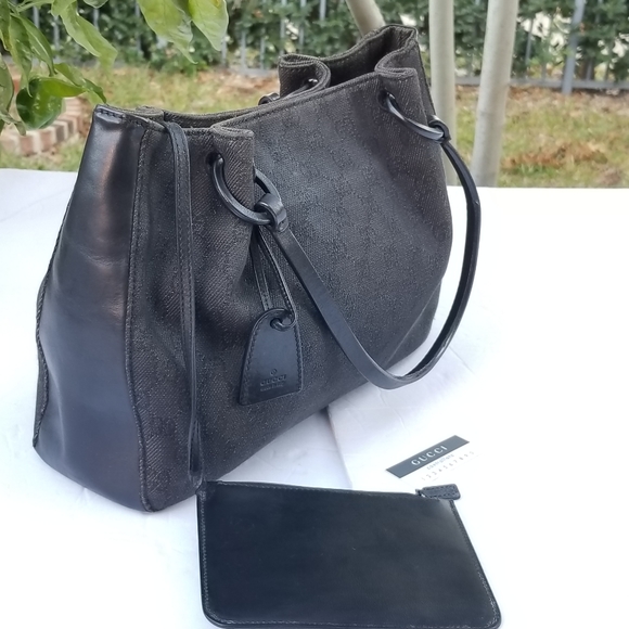 Lovely vintage Gucci GG  dark canvas with leather trim tote handbag - Picture 9 of 16